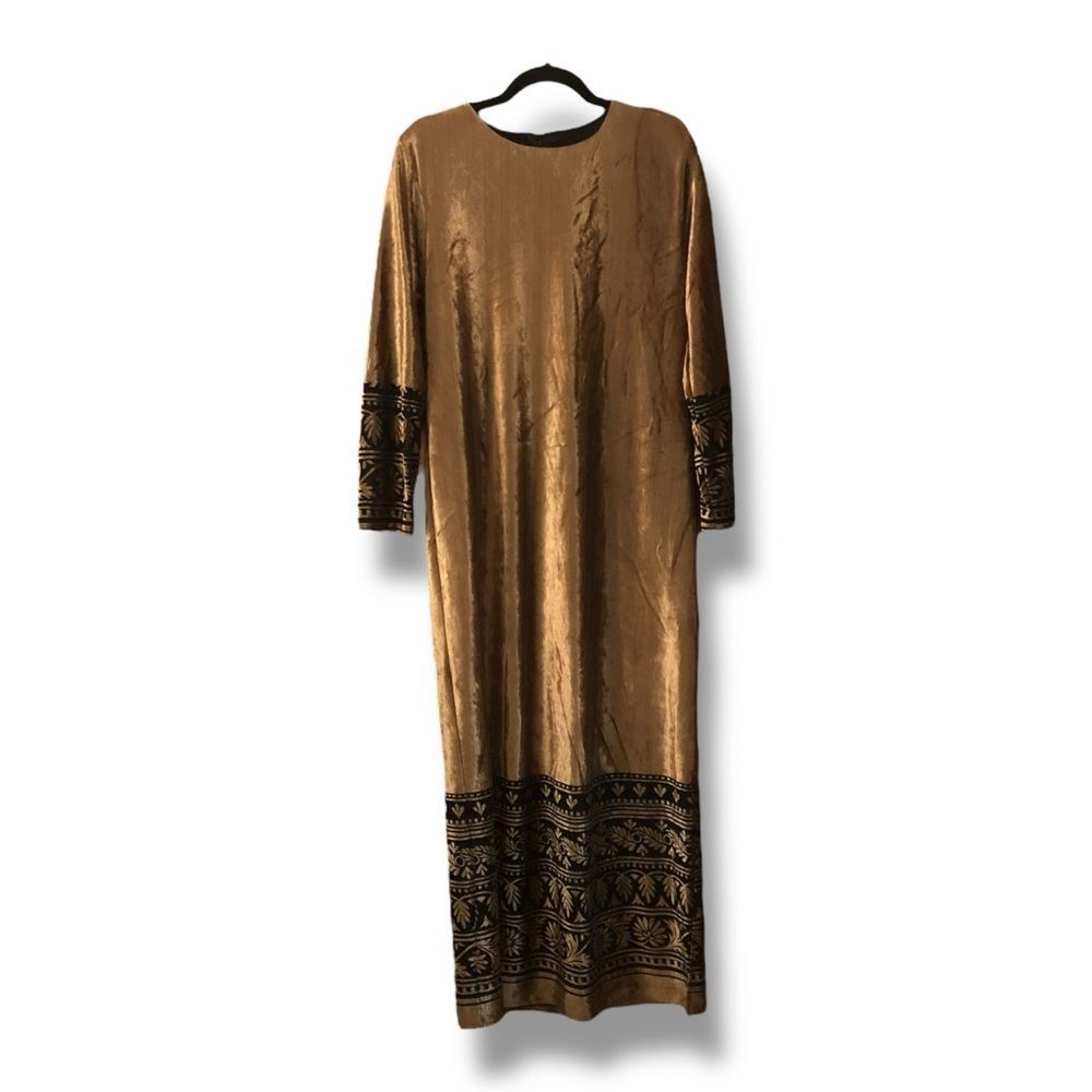 Vintage 70s Neiman Marcus Ruth Norman Gold Velvet Maxi Dress Size Medium Boho